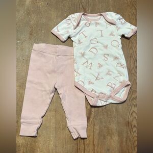Burt’s Bees Baby Girls' Pink Alphabet Bodysuit & Pants Set